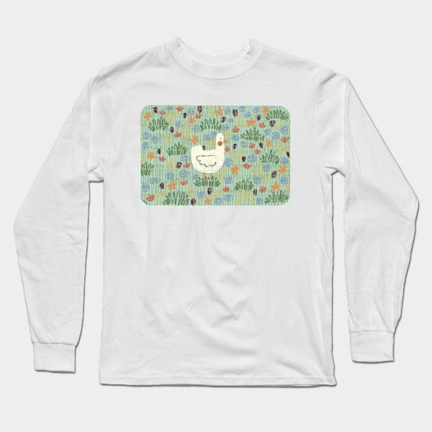 Duck in Field of Flowers Long Sleeve T-Shirt by waddleworks